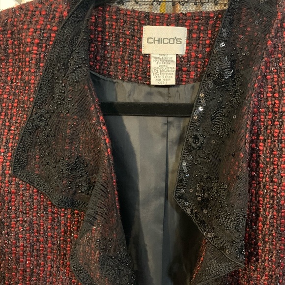 Chico’s Holiday Sparkle Sequin Jacket with Lace trim details - Medium - Picture 10 of 10